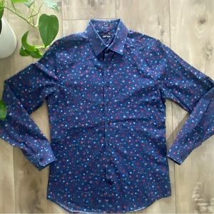 Express Mens Medium 15-15 1/2 Extra Slim Colorful Floral Button-Up Dress Shirt